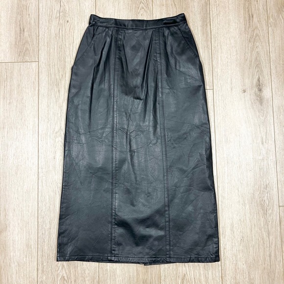 Petite Elena by Irene Koenig Dresses & Skirts - Petite Elena by Irene Koenig Vintage Black Genuine Leather Midi Skirt Size 6